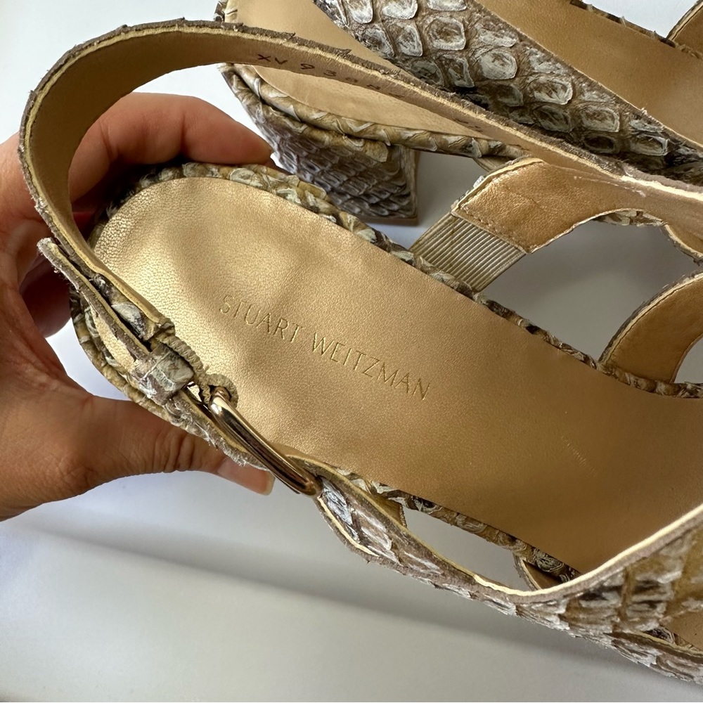 Stuart Weitzman Barrio Snakeskin Sandal Heels - Picture 3 of 9